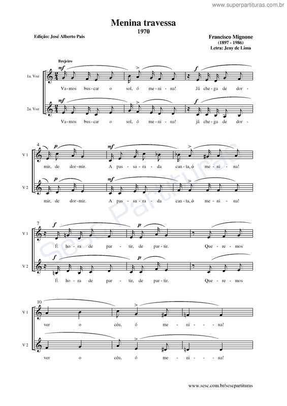 Partitura da música Menina travessa