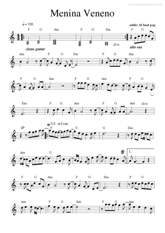 Partitura da música Menina Veneno v.2