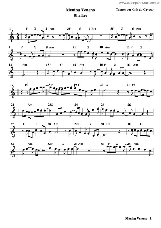 Partitura da música Menina Veneno v.4