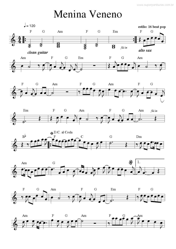 Partitura da música Menina Veneno