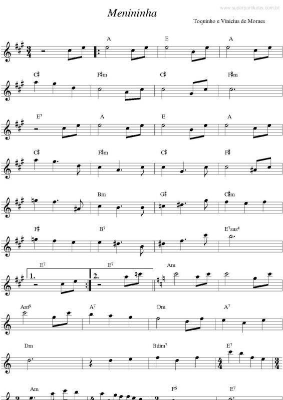 Partitura da música Menininha