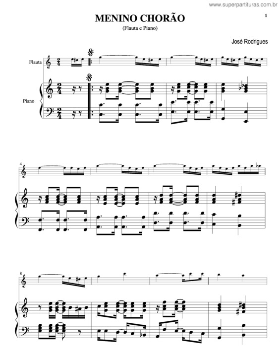 Partitura da música Menino Chorão