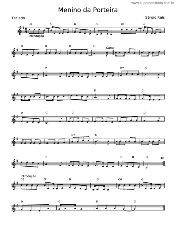 Partitura da música Menino Da Porteira – Sergio Reis