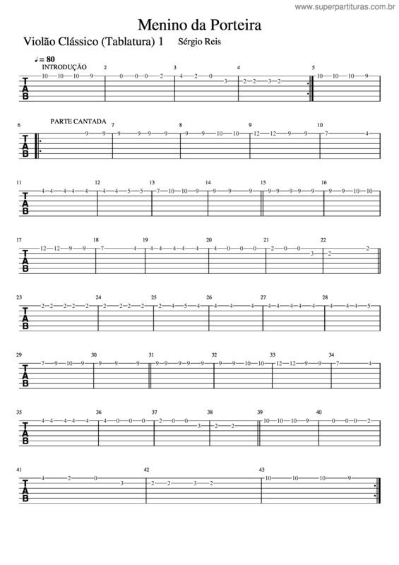 Partitura da música Menino Da Porteira–Violão Clássico