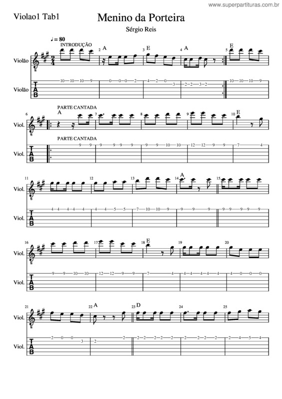 Partitura da música Menino Da Porteira–Violao1 Tab1