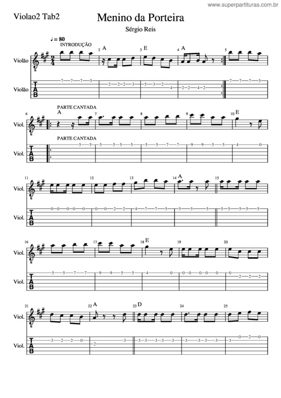 Partitura da música Menino Da Porteira–Violao2 Tab2