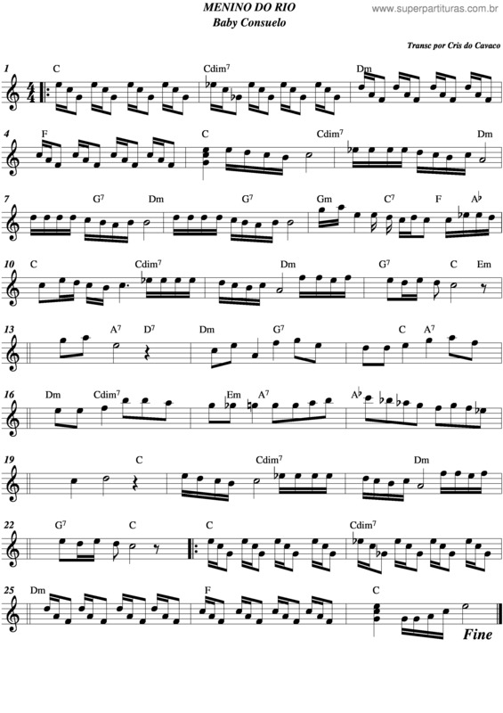 Partitura da música Menino Do Rio v.2