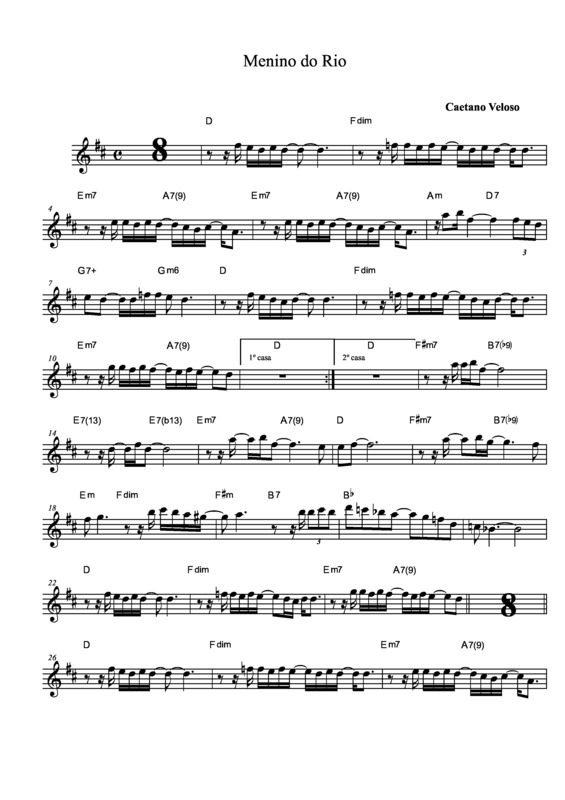 Partitura da música Menino do Rio v.3