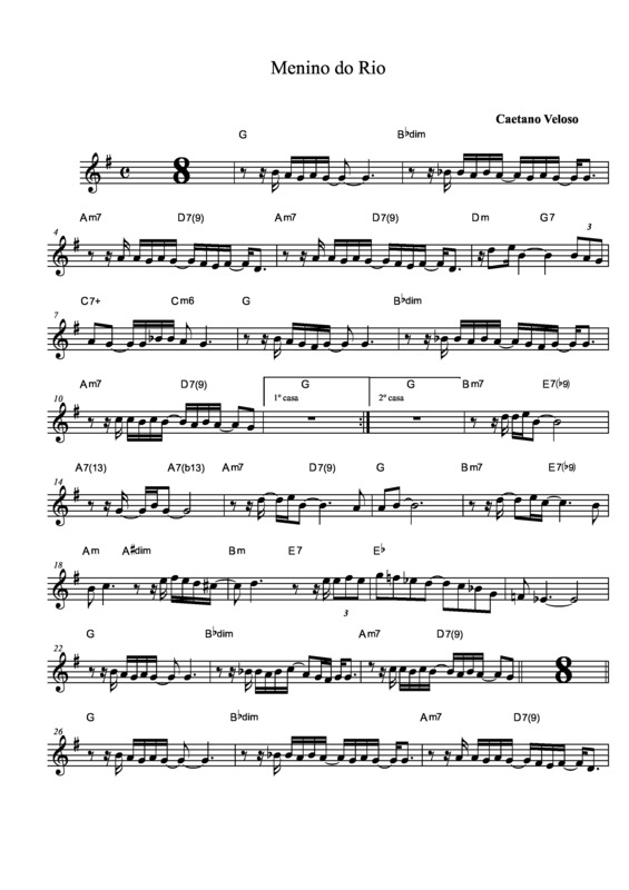 Partitura da música Menino do Rio v.4