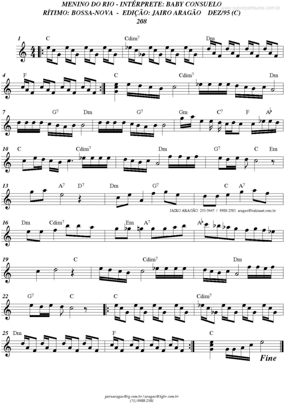 Partitura da música Menino do Rio