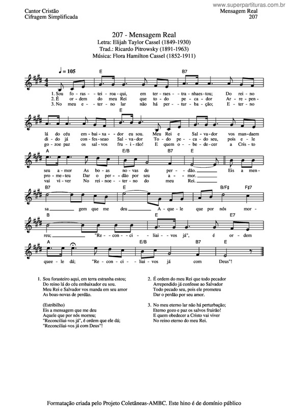 Partitura da música Mensagem Real