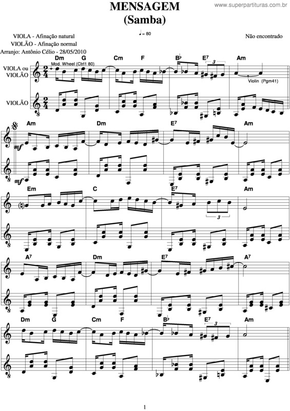 Partitura da música Mensagem v.5