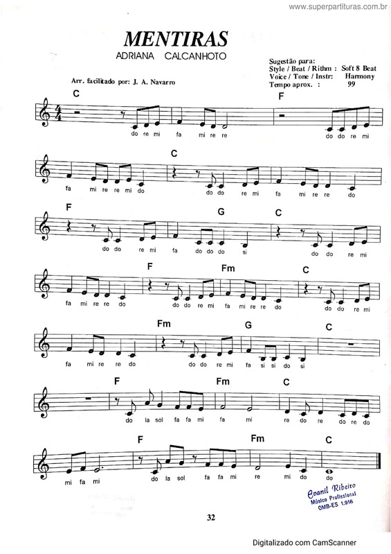 Partitura da música Mentiras