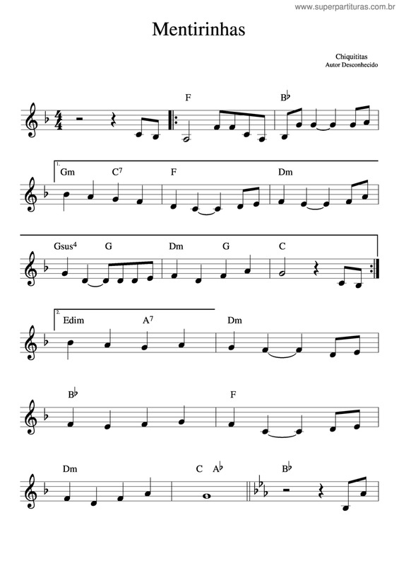 Partitura da música Mentirinhas