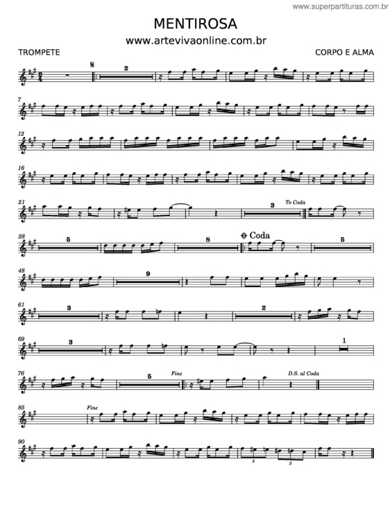 Partitura da música Mentirosa – Corpo E Alma