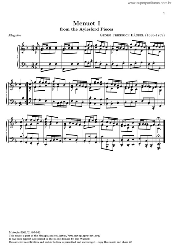 Partitura da música Menuet I v.2