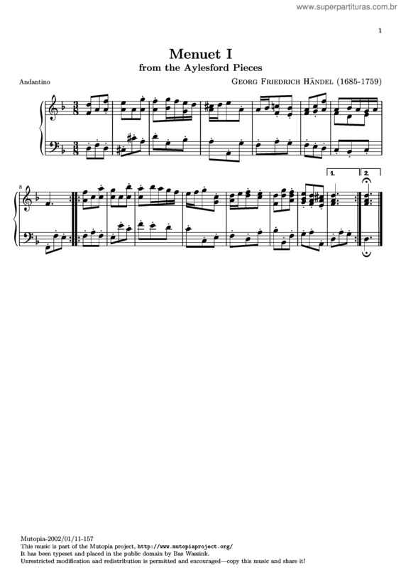 Partitura da música Menuet I