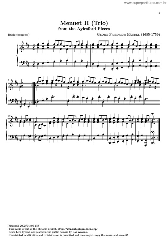 Partitura da música Menuet II (Trio)