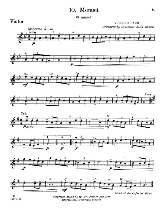 Partitura da música Menuet in G minor 2