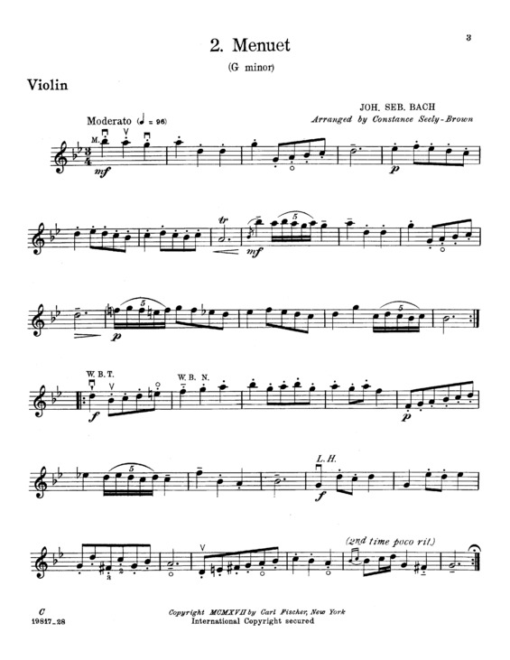 Partitura da música Menuet in G minor