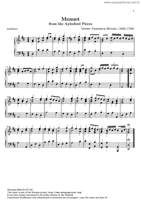 Partitura da música Menuet