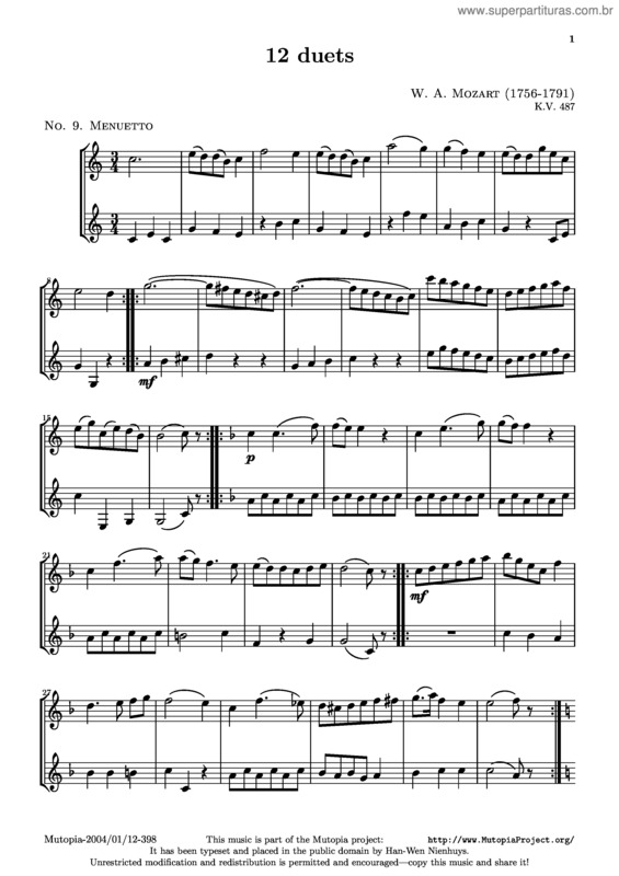 Partitura da música Menuetto v.4