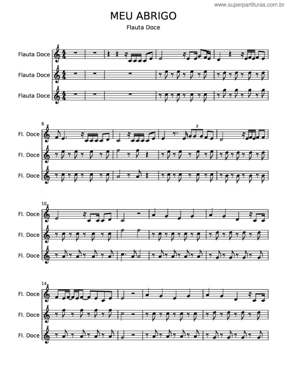 Partitura da música Meo Abrigo – Melim