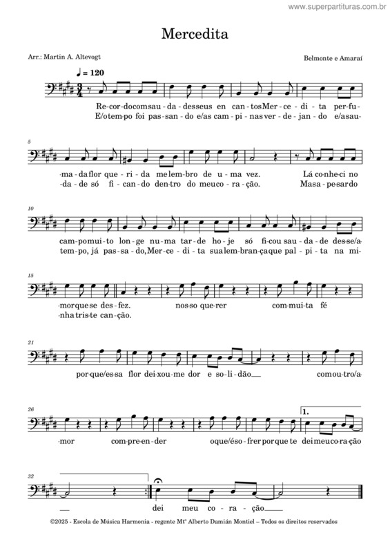 Partitura da música Mercedita Baixo