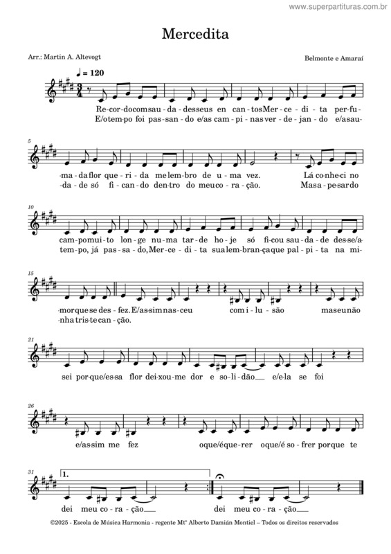 Partitura da música Mercedita Contralto