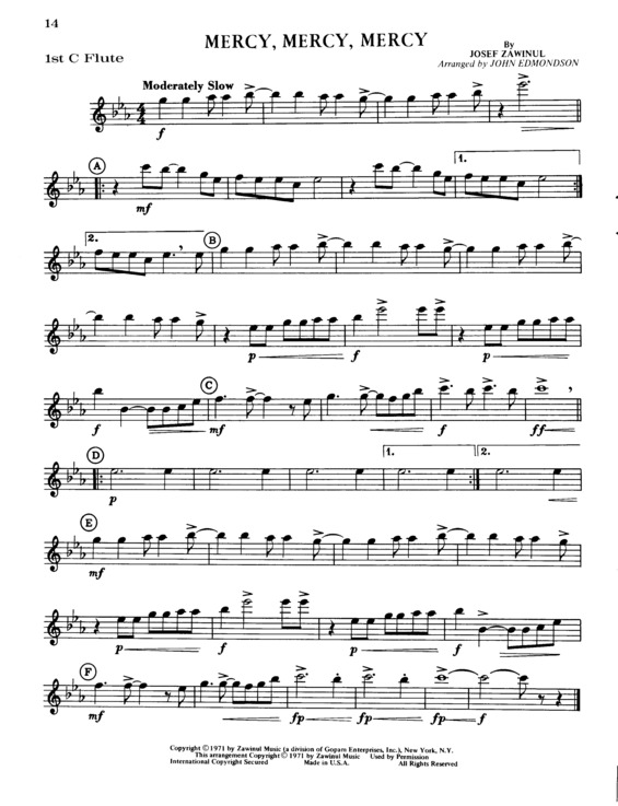 Partitura da música Mercy, Mercy, Mercy