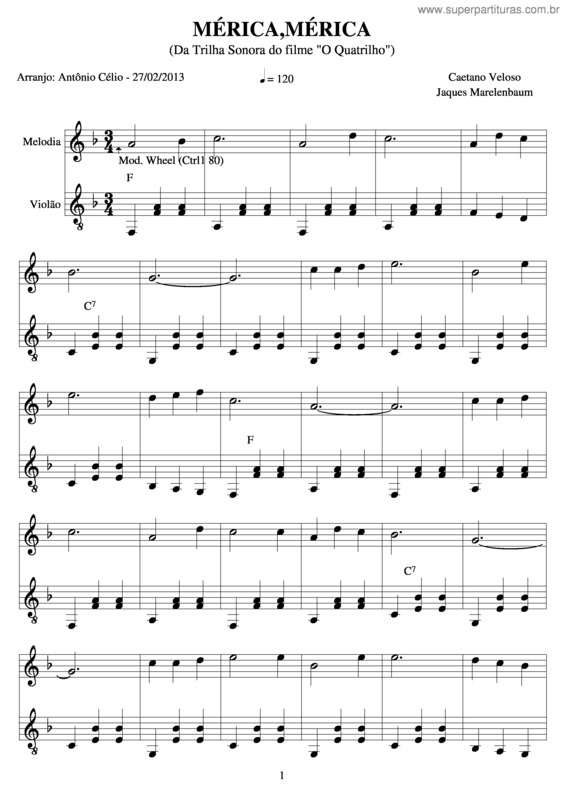 Partitura da música Mérica, Mérica v.2