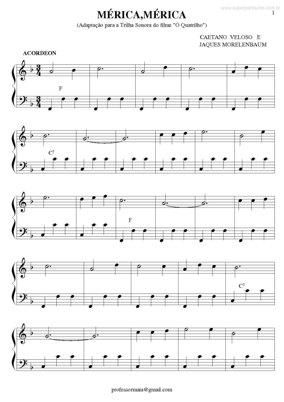 Partitura da música Mérica, Mérica