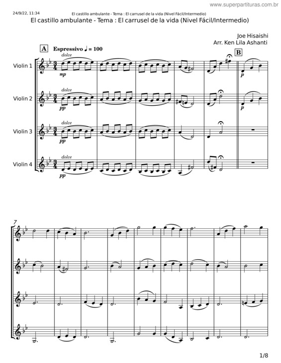Partitura da música Merry–Go–Round Of Life – Joe Hisaishi