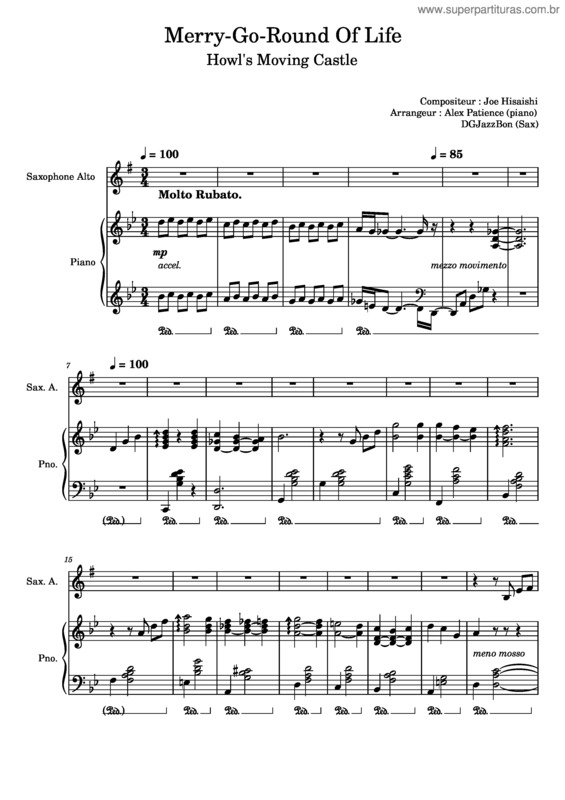 Partitura da música Merry Go Round Of Life Howls Moving Castle Sax + Piano