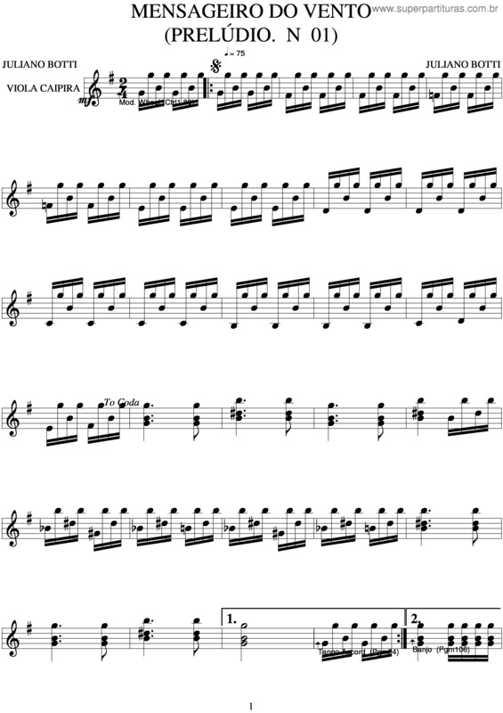 Partitura da música Mesageiro Do Vento