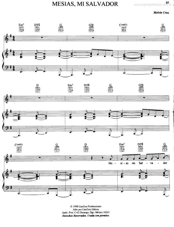 Partitura da música Mesias Mi Salvaador