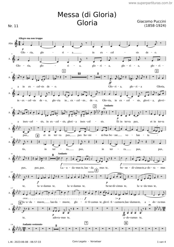 Partitura da música Messa Di Gloria 2. Gloria – Giacomo Puccini