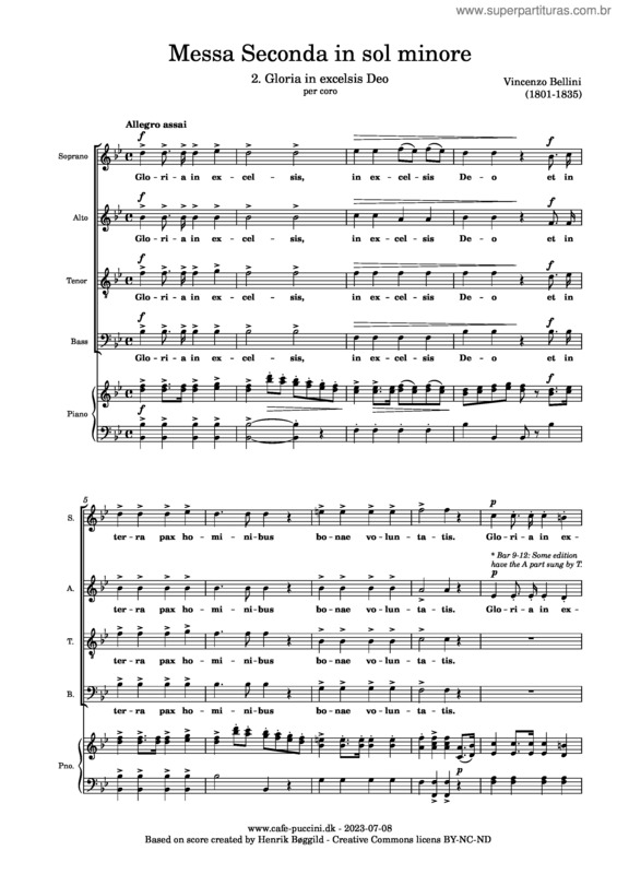 Partitura da música Messa Seconda In Sol Minore, 2. Gloria In Excelsis Deo – Bellini