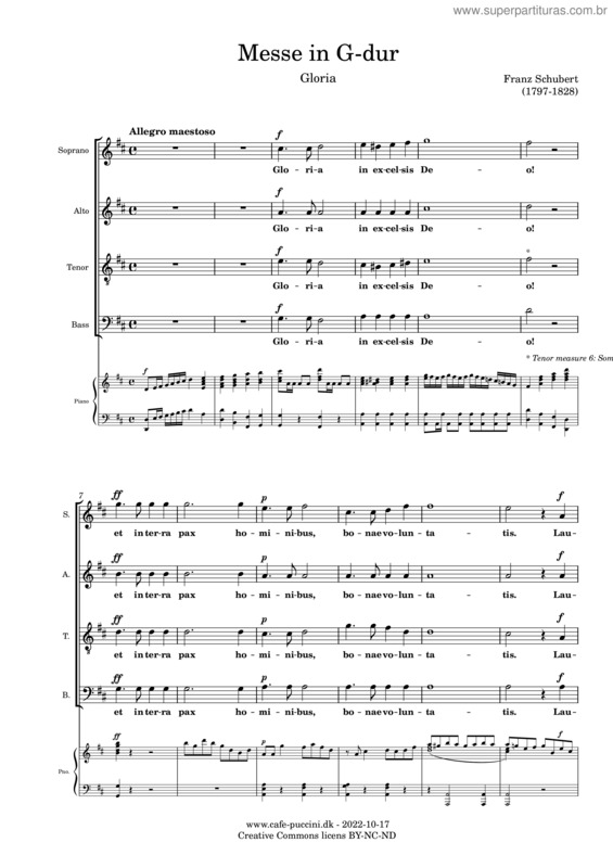 Partitura da música Messe In G, 2. Gloria – Schubert