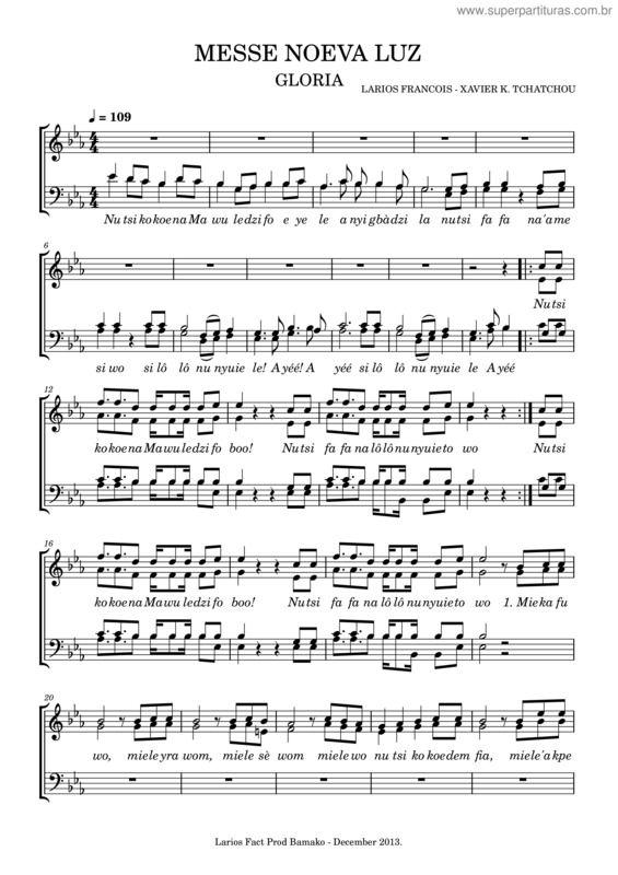 Partitura da música Messe Noeva Luz – Agouzekossi