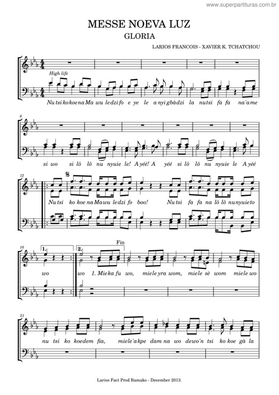 Partitura da música Messe Noeva Luz Version Avec Reprises – Agouzekossi