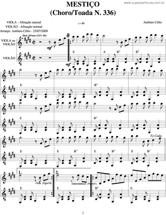 Partitura da música Mestiçon