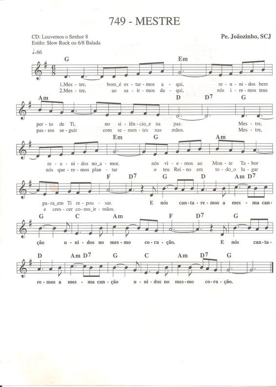 Partitura da música Mestre