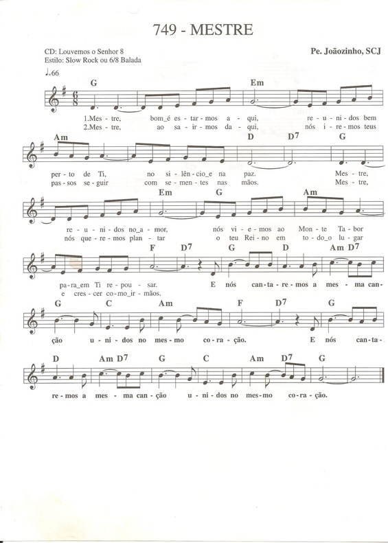 Partitura da música Mestre