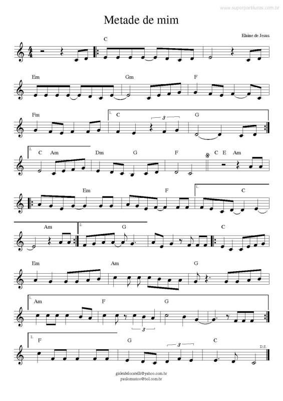 Partitura da música Metade de Mim v.2