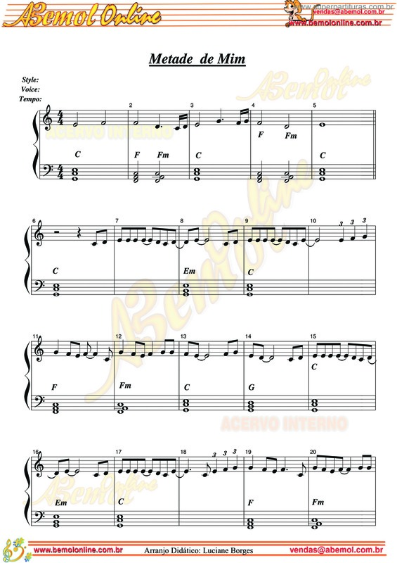 Partitura da música Metade De Mim v.3