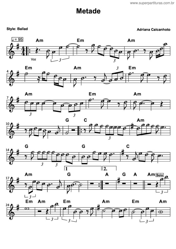 Partitura da música Metade