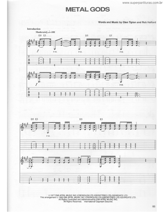 Partitura da música Metal gods