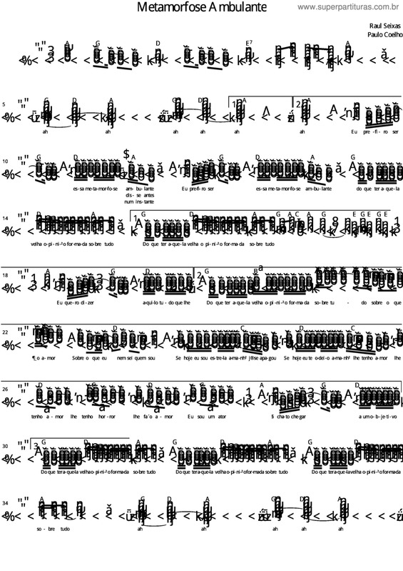 Partitura da música Metamorfose Ambulante V.2