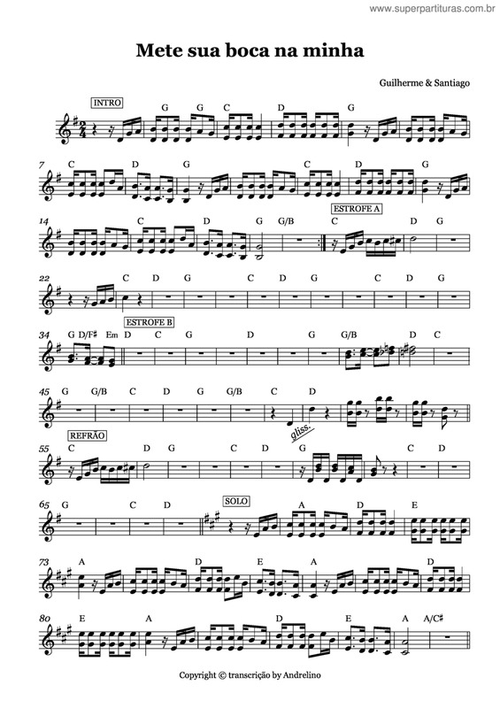 Partitura da música Mete sua boca na minha